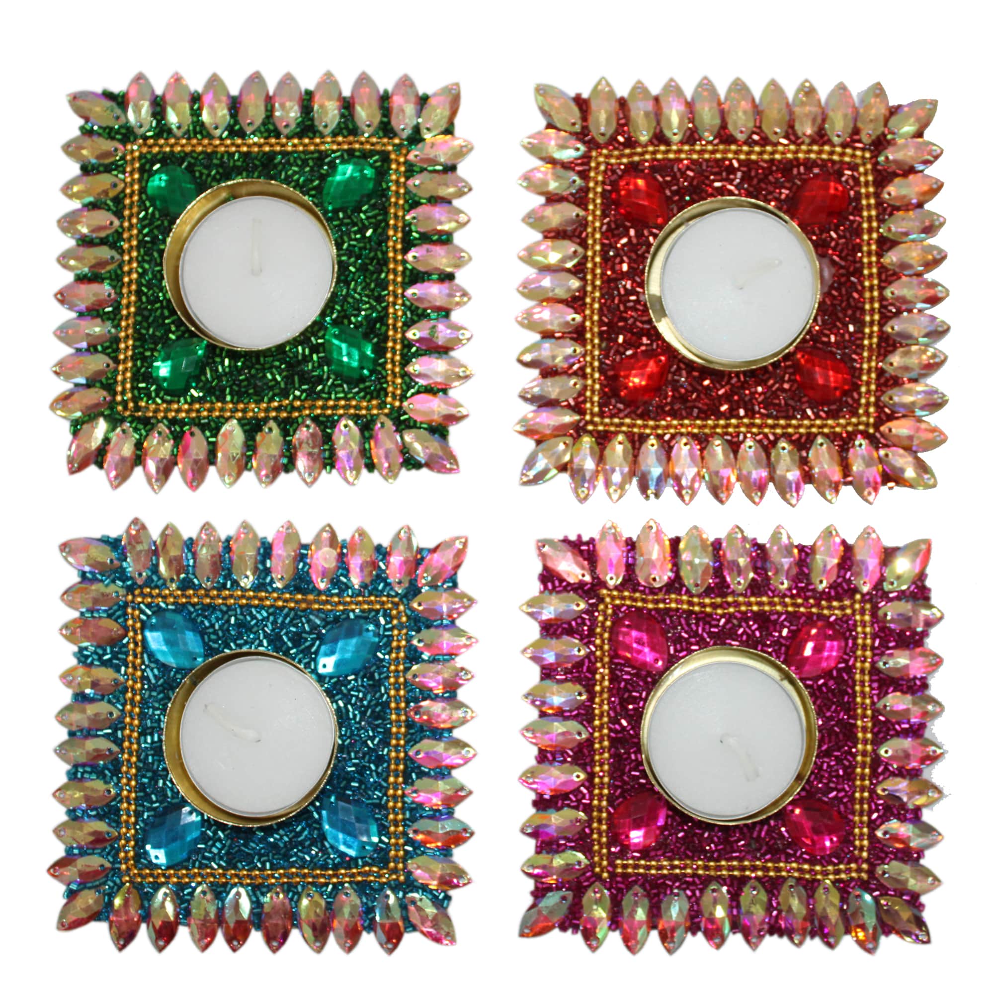 Unique Handcrafted Beaded T-Light Holder for Office & Mandir